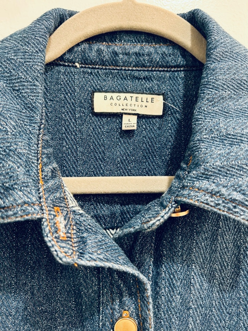 Bagatelle Denim Herringbone Shacket Jacket Blue Textured Gold Button Cotton L - Picture 4 of 12